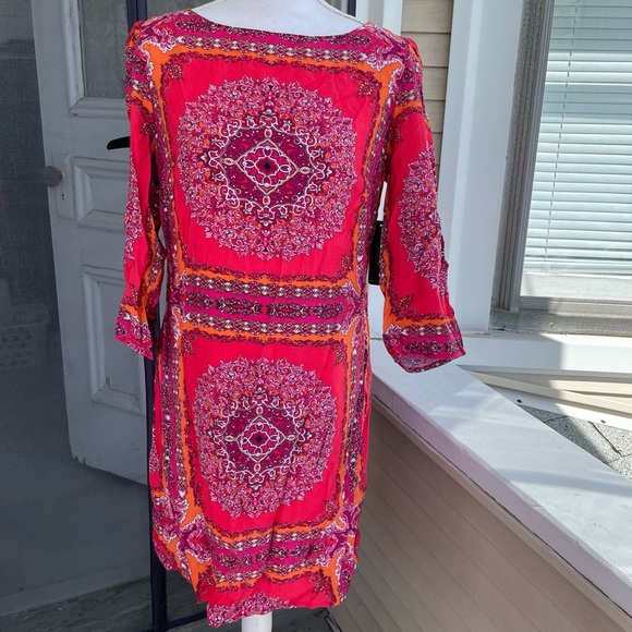 Laundry by Shelli Segal Scarf Print Dress in Power Pink Multi Size 12 (NWT) - Picture 2 of 11